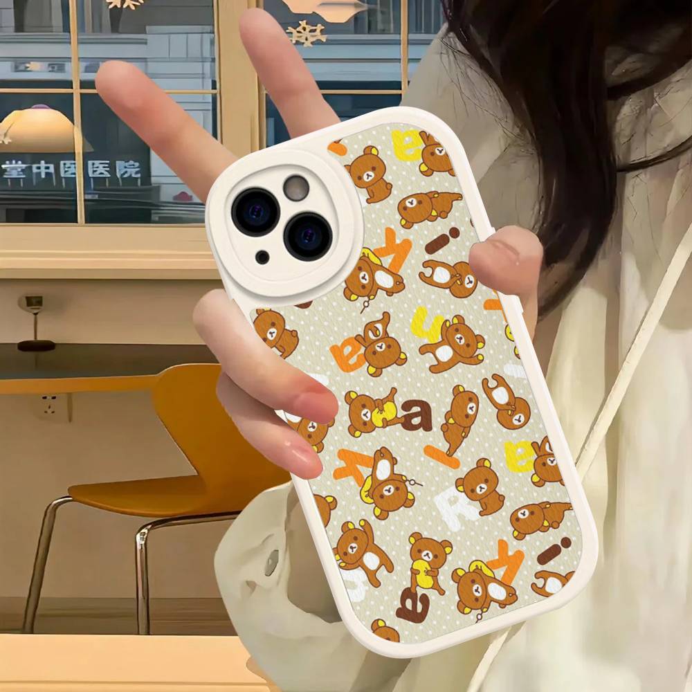 Cartoon Rilakkuma Bear Phone Case For iPhone 16 15 14 13 12 11 Pro Max Plus Shockproof Leather Cover