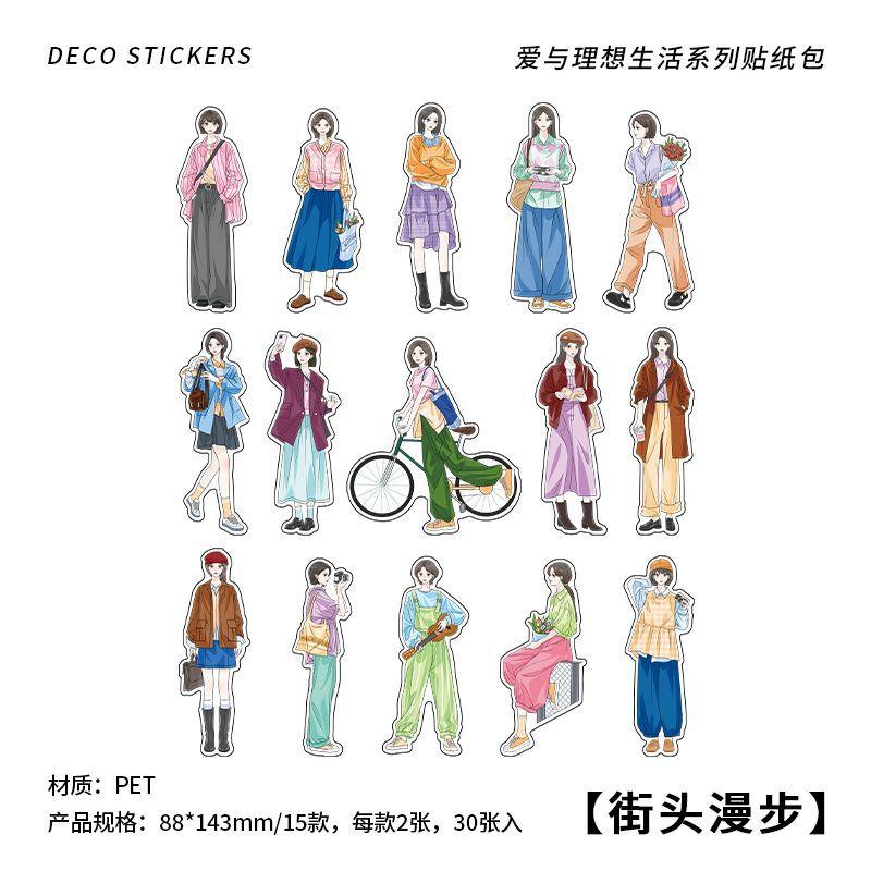 30-Piece Youth Girl Theme Character Sticker Pack, Cute Teenage Girl Images & Fresh Styles, for Journal & Diary Decoration