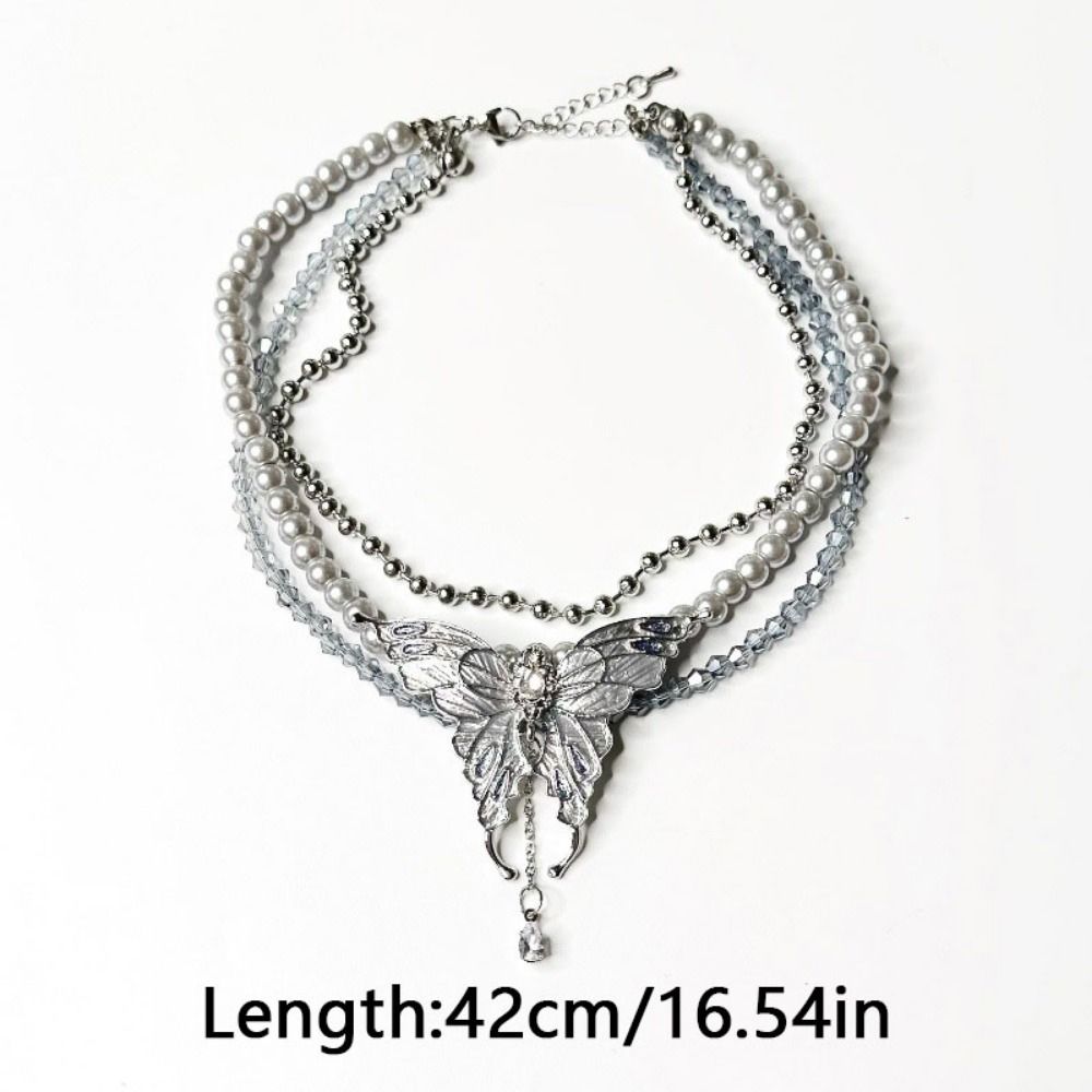 Advanced Sense Butterfly Necklaces Rhinestone Multilayered Choker  Jewelry Accessories