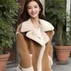 Women Thickened Loose Cashmere Patchwork Jacket Winter Solid Color Long Sleeve Warm Casual Coat Single Breasted Outerwear