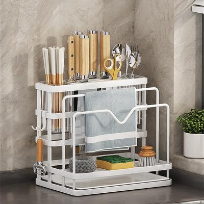 1pc Multifunctional Organiser,  Knife and Chopping Board Rack, Sponge Drainer, Kitchen Countertop Organiser, Kitchen Storage and Organisation