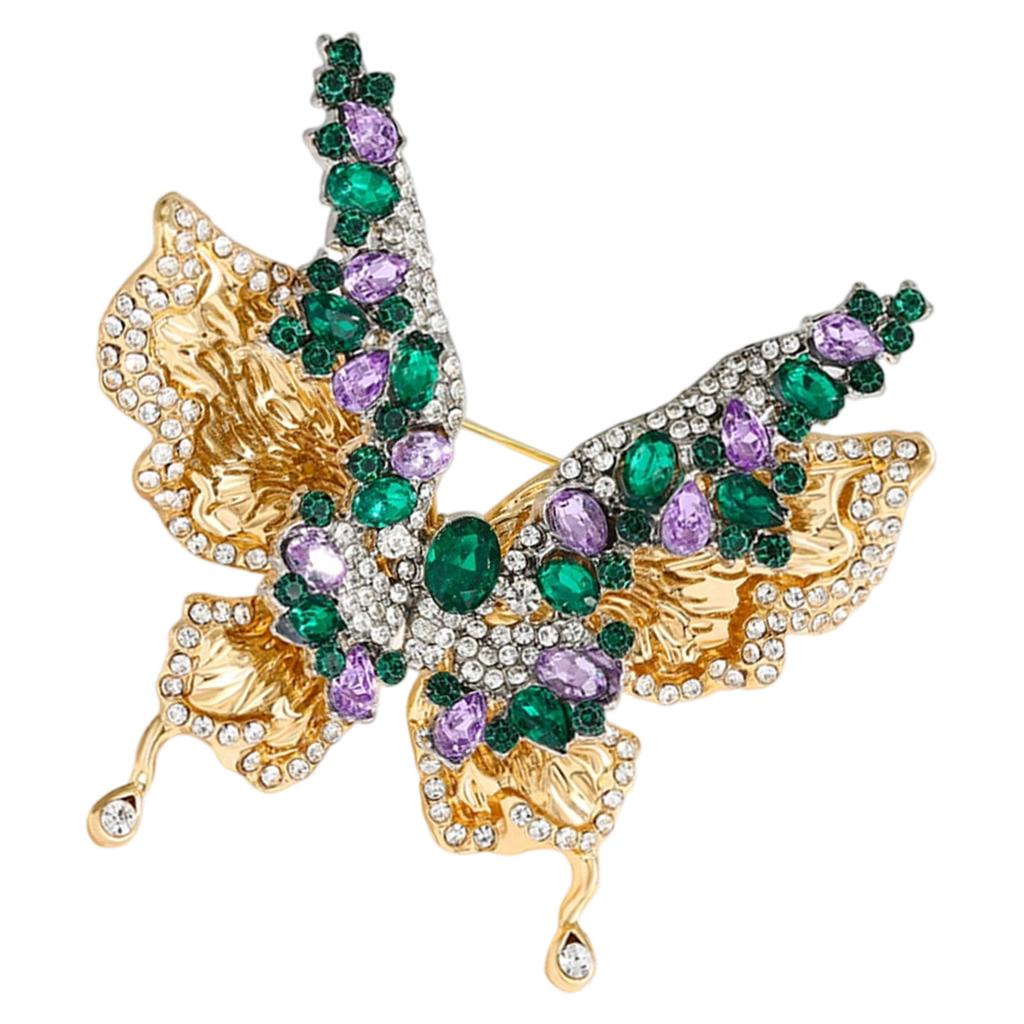 Versatile Double Wing Rhinestones Butterfly Lapel Pin Stainless Alloy Brooch Charm For Dresses Coats And Blouses