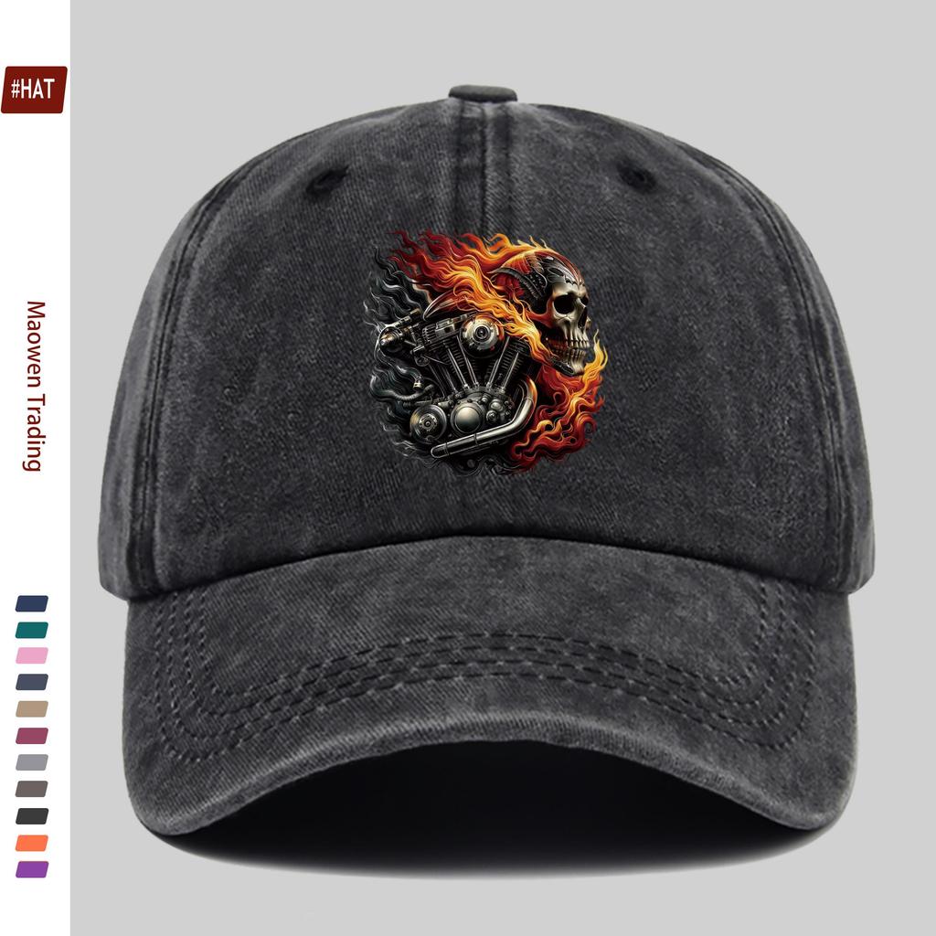 pc Fashion Flame Biker Skull Print Baseball Cap Party and Racing Decorative Sun Hat Multiple Colors Available Home Leisure D