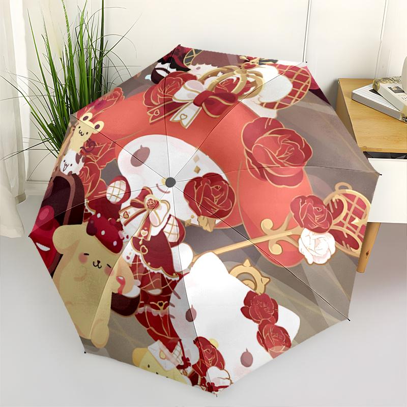 

1pc My Melody & Hello Kitty Automatic Folding Umbrella - 8 Bone Iron Frame, Portable Design for Outdoor Use, Perfect Gift for Fans, Travelers, and Dai