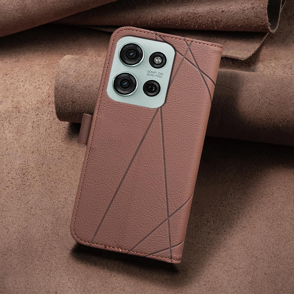 For Motorola Moto G75 5G Case BINFEN COLOR BF35 Geometry Imprinted Leather Phone Cover RFID Blocking Wallet Stand