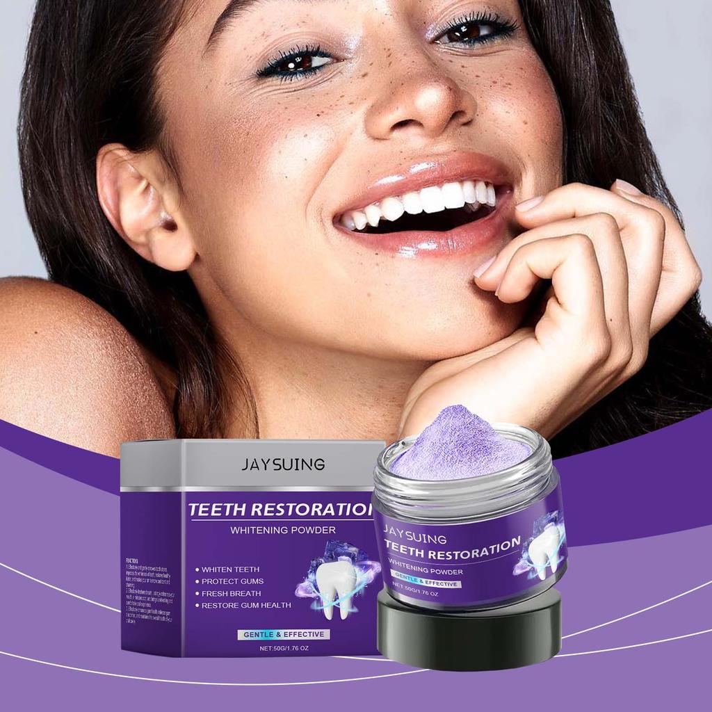 Jaysuing Purple Whitening Teeth Powder 50g - Deep cleans teeth, brightens and whitens teeth, removes stains, protects enamel, and freshens breath.