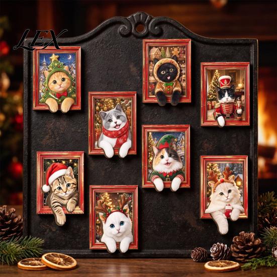 Christmas Kitchen Accessories Cute Cat Refrigerator Magnets, Kitty Magnetic Photo Frame, Decorative Metal Surface Stickers Retro Office Filing Cabinet