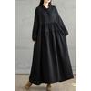 DIMANAF 2025 Women Plus Size Autumn Long Dress Loose Vintage Casual Oversize Long Sleeve Maxi Vintage Dress Black