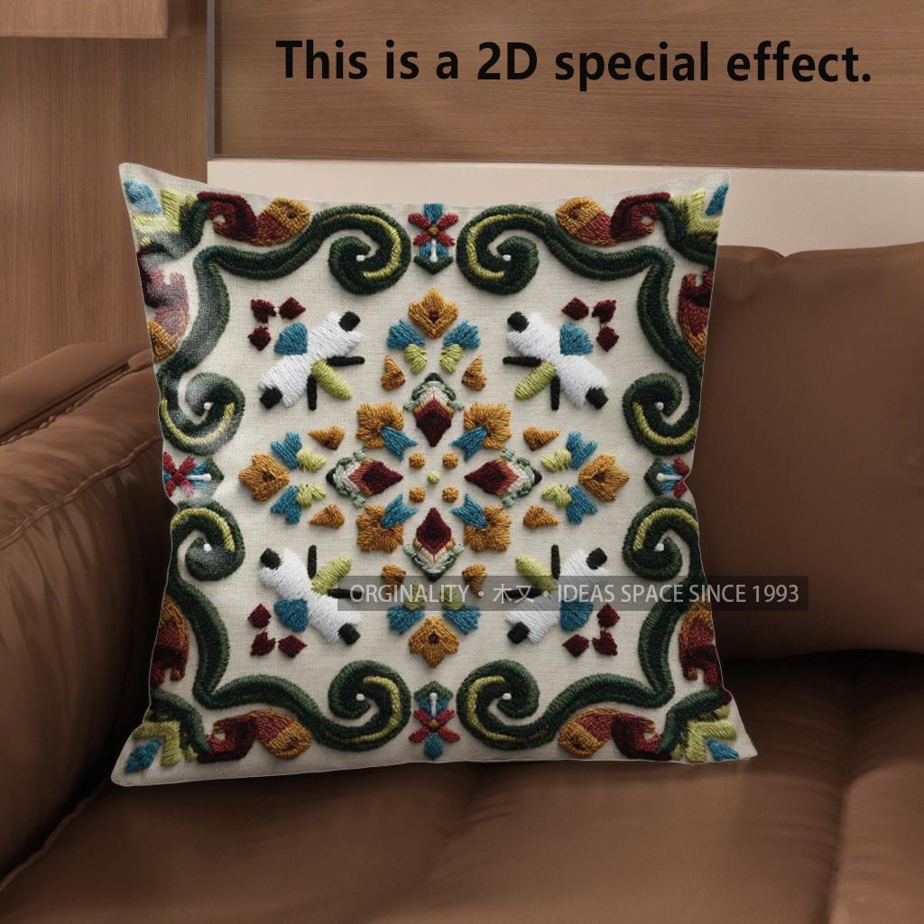 2D Colorful Floral Embroidered Pattern Pillow Covers Pattern Cushion Cover Suitable For Sofa Bedroom Car Pillow Cover