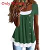 Womens Summer Casual T Shirt With Button Details And Cotton Fabric For Office Wear