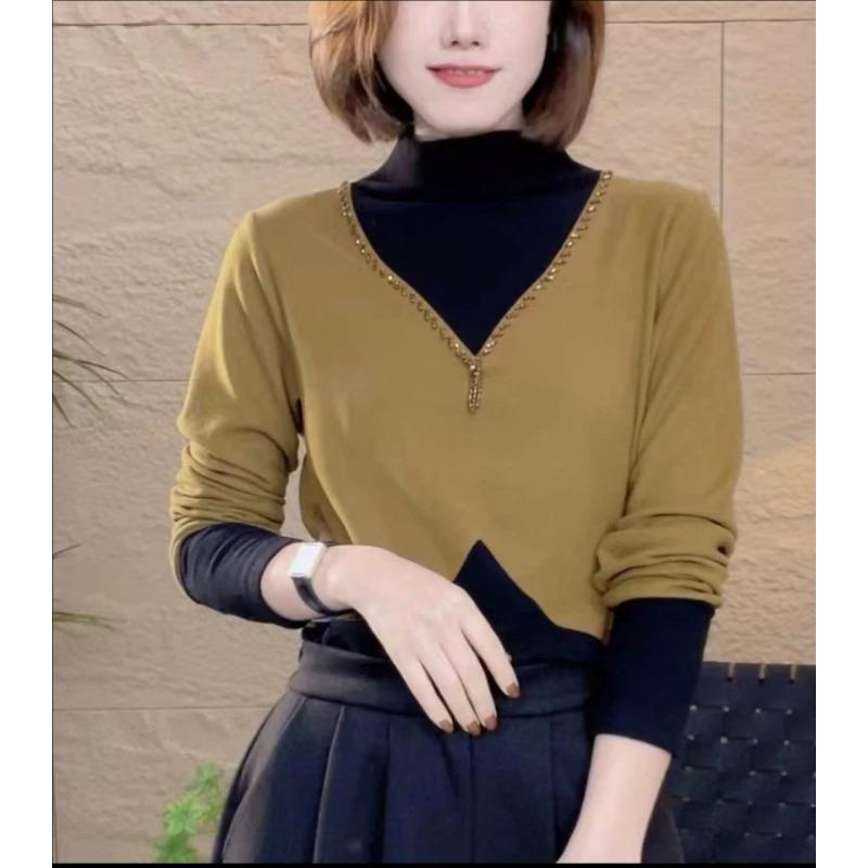Early Spring New Long-sleeved Half-high Neck Versatile Fashionable T-shirt Slim and Warmth, Slim Base Top for Women