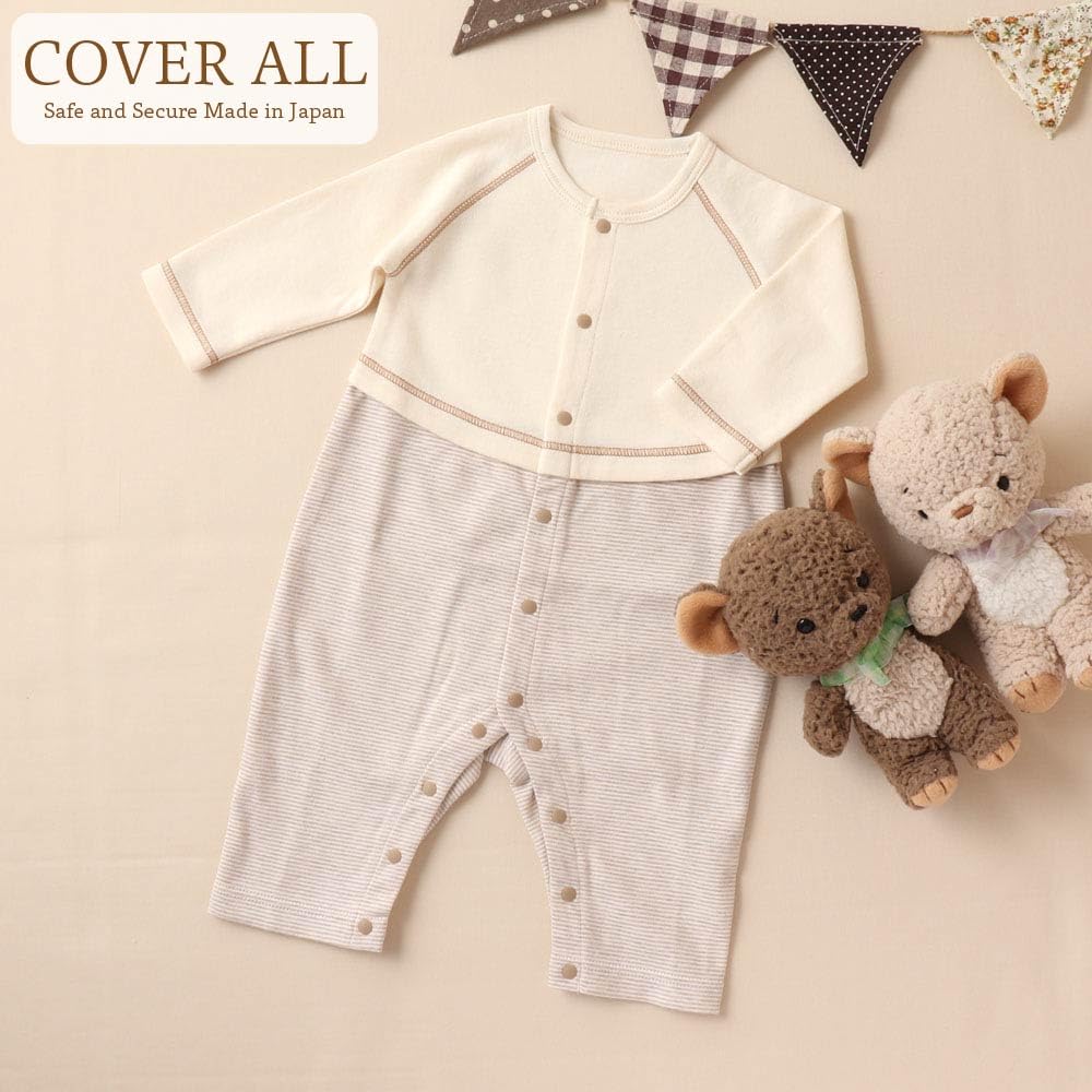 Cream De Coco In Cardboard Knit Smooth Striped Newborn Baby Stylish Romper for and Size [Made Japan] & Coverall, Clothes, Cute, Warm, 100% Cotton,