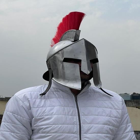 Spartan Helmet with Red Plume Medieval Corinthian Knight Armor Cosplay