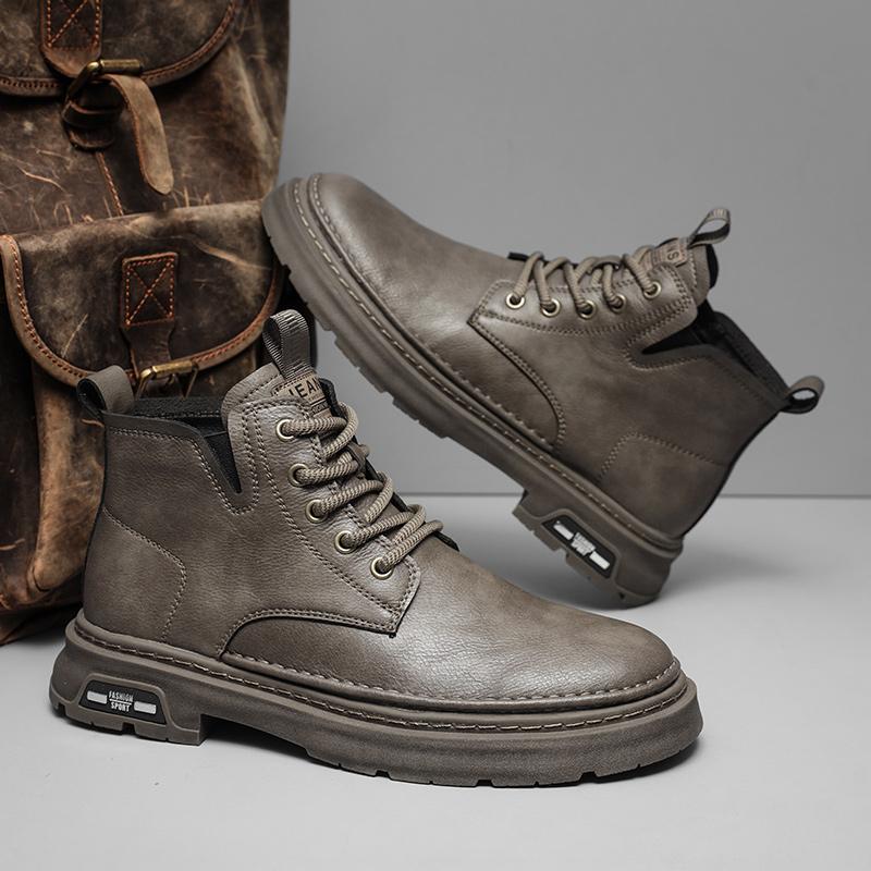 Nové business kotníkové boty pro muže Neformální ploché značkové boty Šněrovací módní Kožené boty Zimní protiskluzové vysoké boty na nářadí