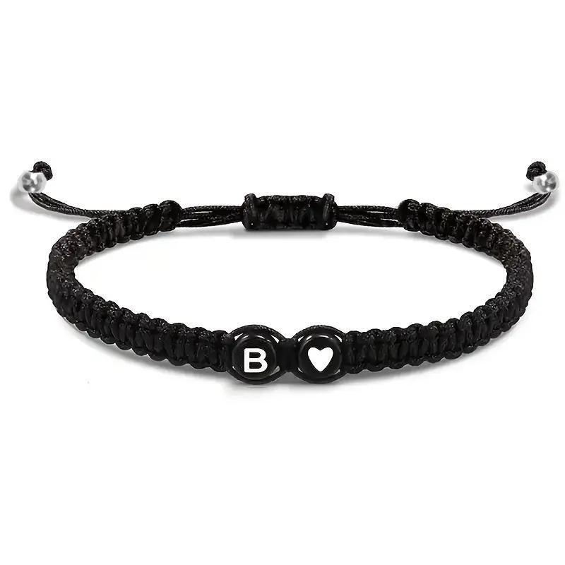 Handmade Black and White Heart Bracelet with 26 English Letters – Fashionable, Versatile Couple's Accessory