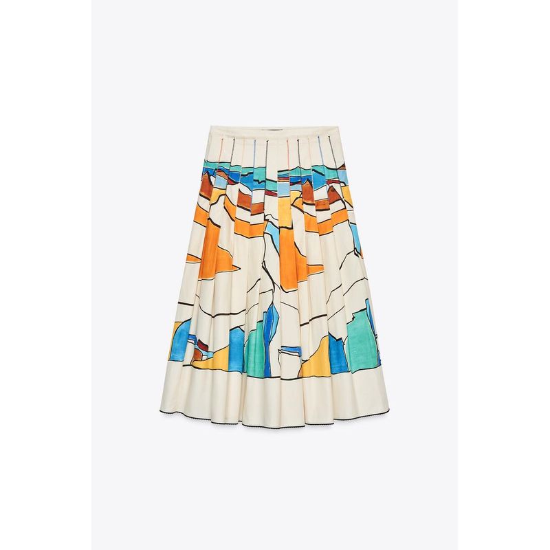 

Summer New Product Women s Clothes French Vintage Style Cotton Mid-Waist Wide Pleated Decoration Contrast Color Printed Dress 3145176 Print XS