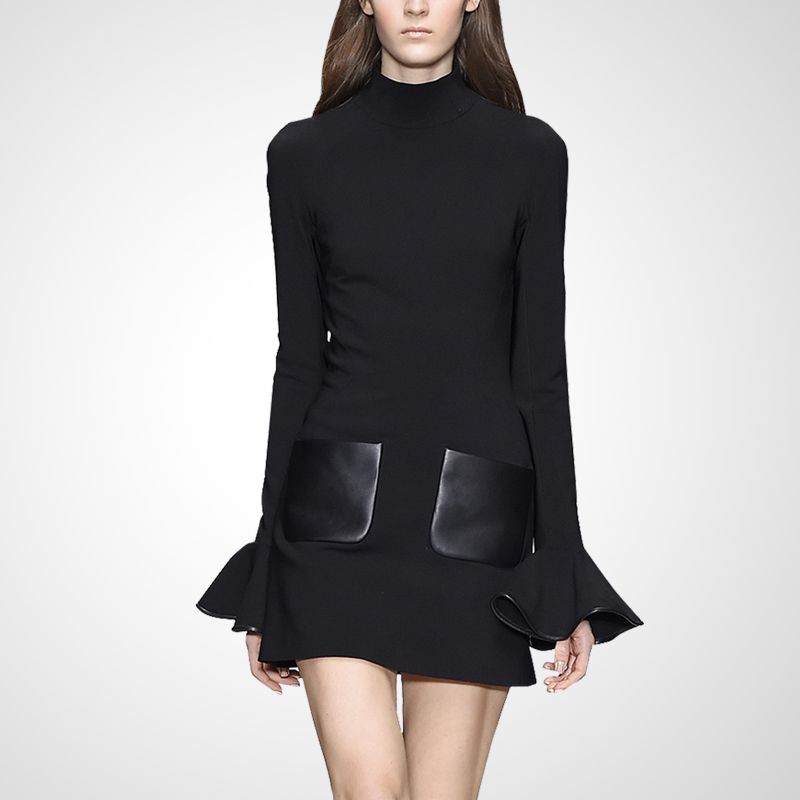 

Весенняя одежда, облегающее платье с длинным рукавом для ношения под низ Black- M