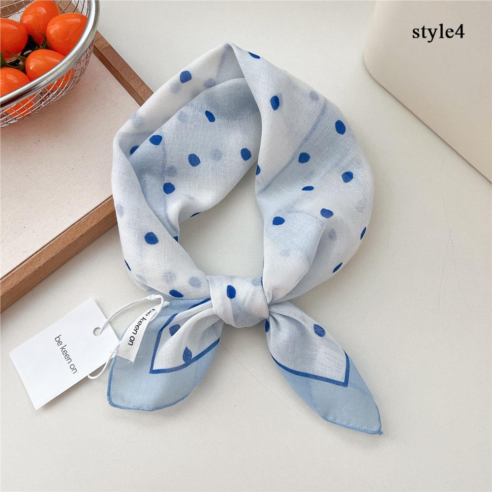 Polka Dot Flower Printed Headscarf  INS Style Sun Protection Headband Towel Women Korean Cotton Linen Square Scarf Bandana New