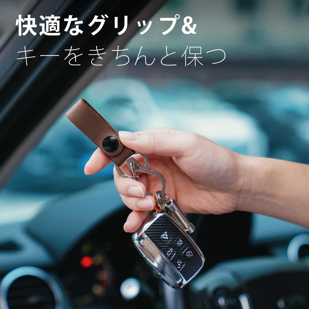 KeyUnity KS03 Handcrafted Genuine Leather with Stainless Steel Detachable Leather Quick Weighs 20g Keychain, 100% Carabiner, Men's Slim, Lightweight,