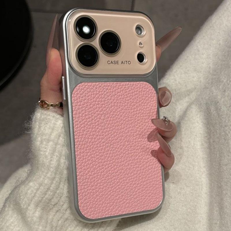

Luxury Crystal Large Window Candy Leather Case for iPhone 17 16 15 14 13 Pro Max 17Pro Shockproof Armor Bumper Plating Cover iPhone 15 розовый