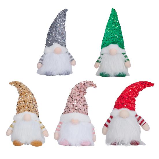 Light-Up Christmas Gnome Decoration Handmade Sequin Hat Faceless Dwarf Doll with Light Glowing Plush Elf Ornament Holiday Party Gift