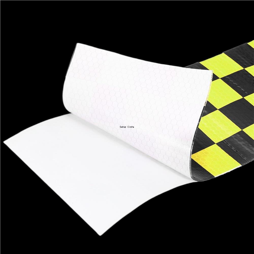 Waterproof Reflective Stickers Fluorescent Yellow-Red 10CM*5M Adhesive High Visibility Warning Grid Tapes Reflectors For Trucks