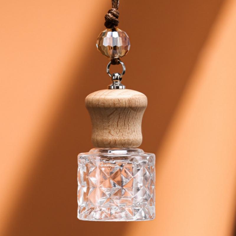 1Pcs Empty Glass Essential Oil Diffuser Bottle With Wooden Cap Car Hanging Perfume Bottle For Auto Aromatherapy Decoration