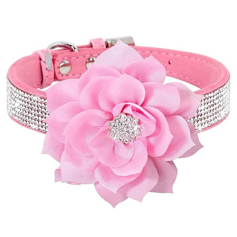 Sparkling Rhinestone Soft Suede Leather Dog Collar Dog Cat Rhinestone Collar Crystal Diamond Pet Dog Puppy Collar