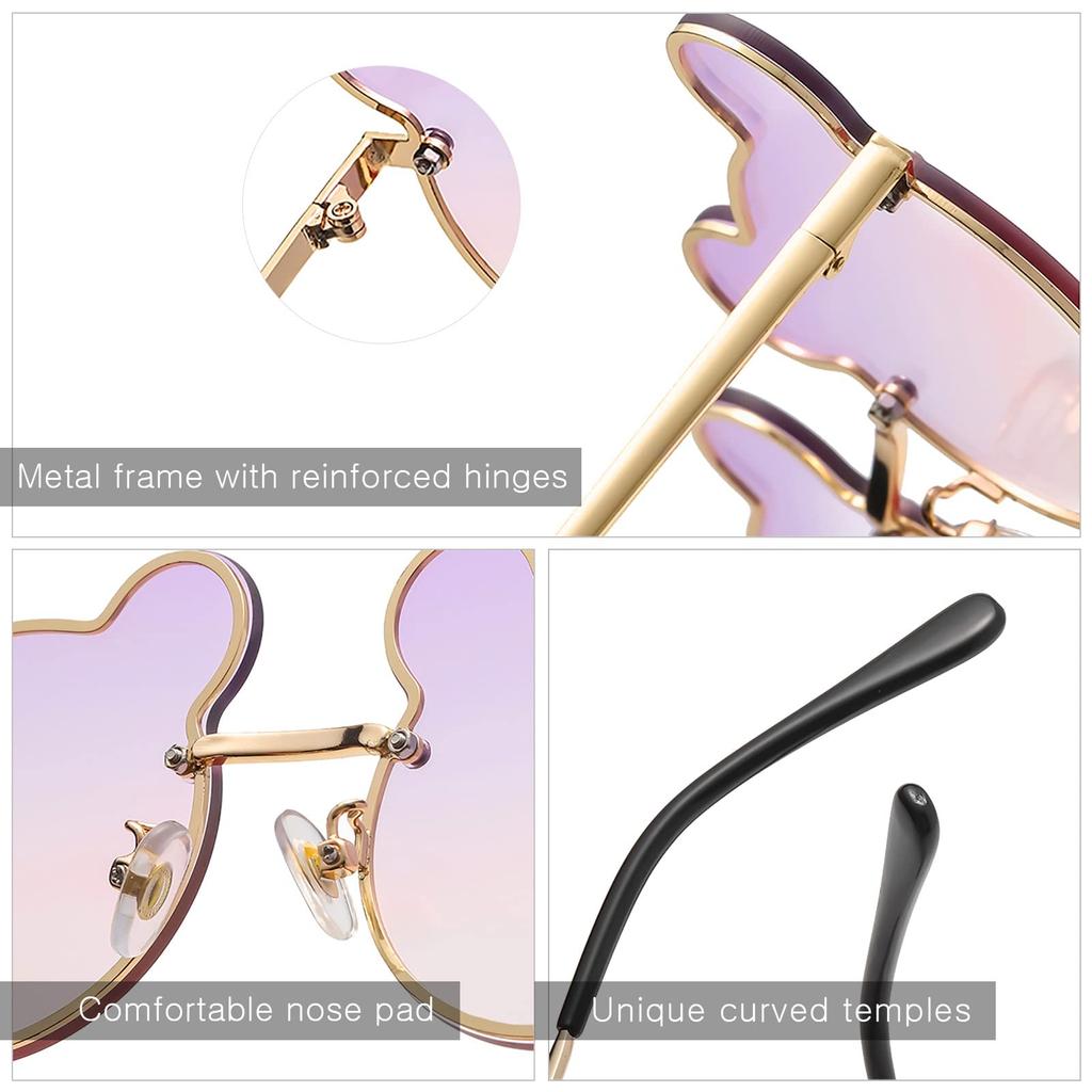 LumiSyne Bear Sunglasses for Girls and UV400 Gradient Metal Round Sun Eyewear for and Beach Kids, Boys, Lenses, Frame, Glasses, Protection,
