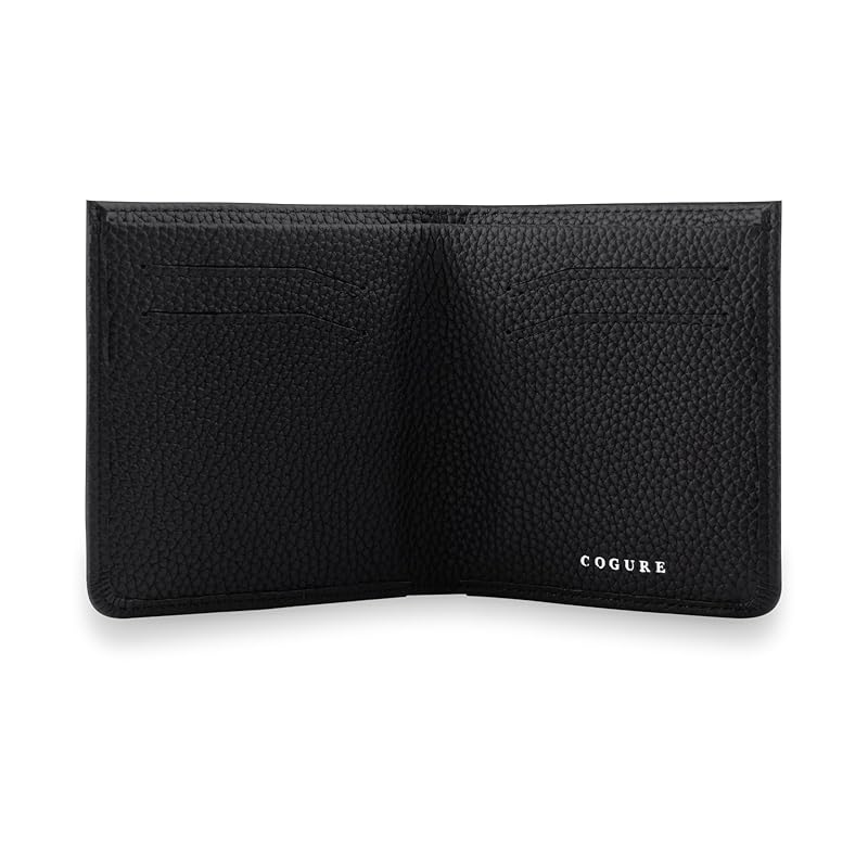 

[COGURE] Kogre wallet bi-fold mini wallet genuine leather shrink calf leather wallet coin purse card holder unisex with gift box COPM03-Black black