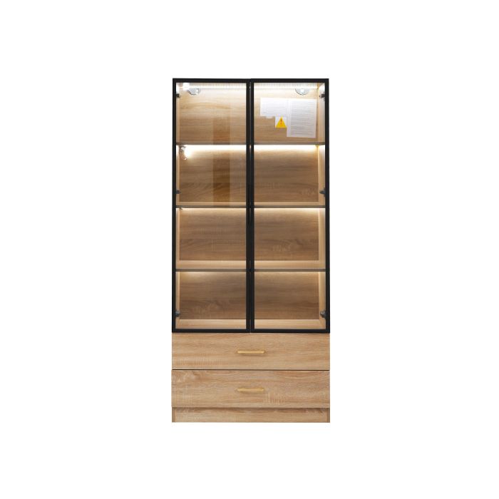 Badezimmerschrank - 75 cm - 2 Schubladen - 2 Türen - Mehrfarbige LED-Beleuchtung