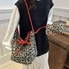 Korean Double Sided Leopard Print Bucket Shoulder Bag , Stylish Leopard Print Handbag for Women, Fashion Bow Large Capacity Crossbody Bag