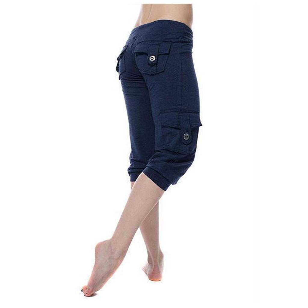 Damen Lässige Kordelzug-Elastikband-Sport-Lauf-Yogahose mit Taschen