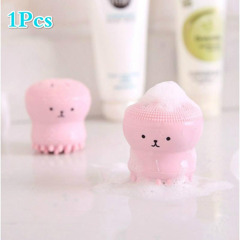 

Очищающая щетка в форме розовой медузы, силиконовая осьминог, очищающая пудра для лица, пуховая щетка