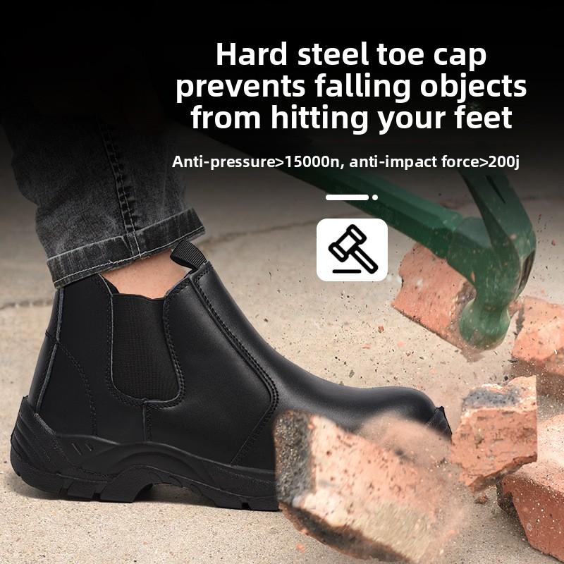 industrial waterproof safety shoes anti smash anti puncture steel toe boots leather upper protective work shoes for construction
