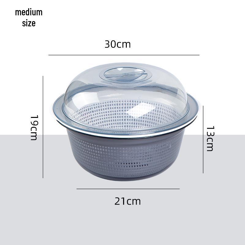 Large Kitchen Double-Layer Drain Basket with Lid for Fruit & Vegetable Washing and Storage