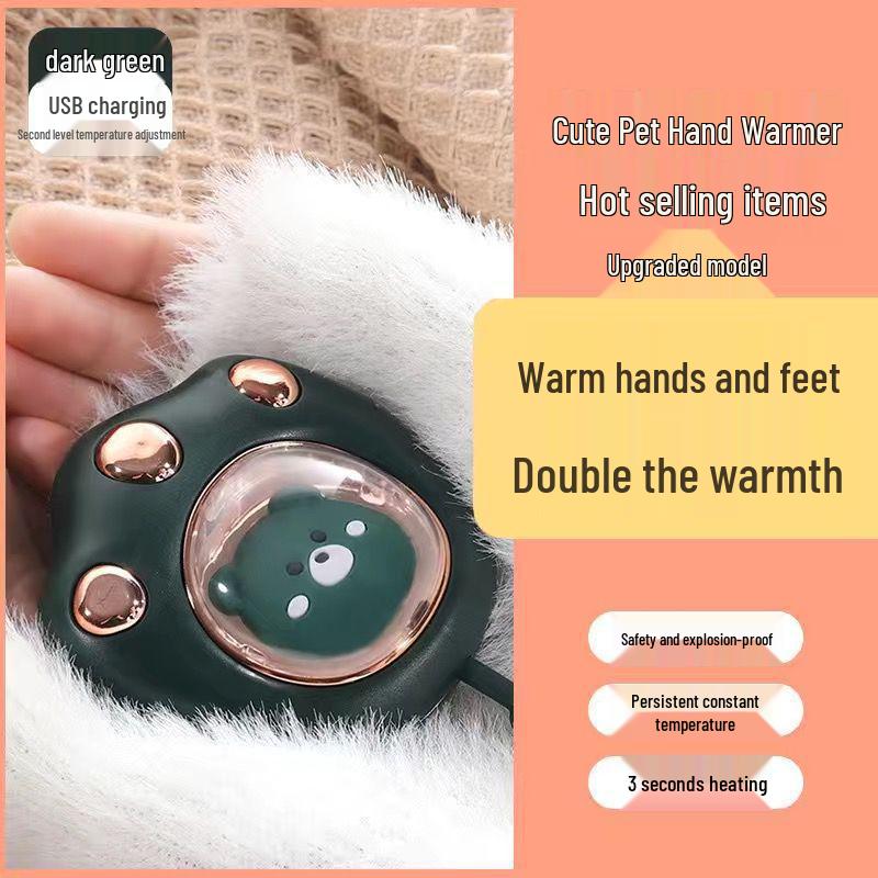 

Cute Cat Paw USB Hand Warmer: Portable, Double-Sided, Explosion-Proof for Winter зелений