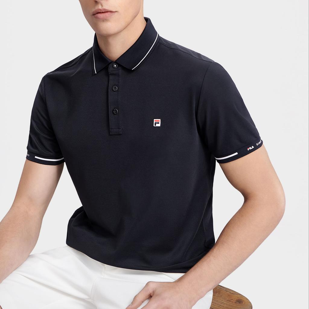 Fila Solid Color Logo Label Wrinkle Resistant Polo Shirt Men Polo Shirts Legendary-Blue F11M321103FNV