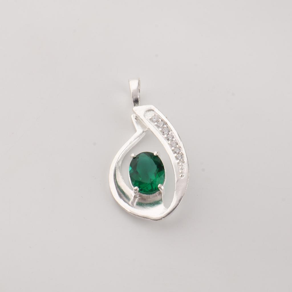 Chrome Diopside Gemstone 925 Sterling Silver Designer Zircon Pendant 1.4" Women Jewelry For Birthday Gift CZP16-7