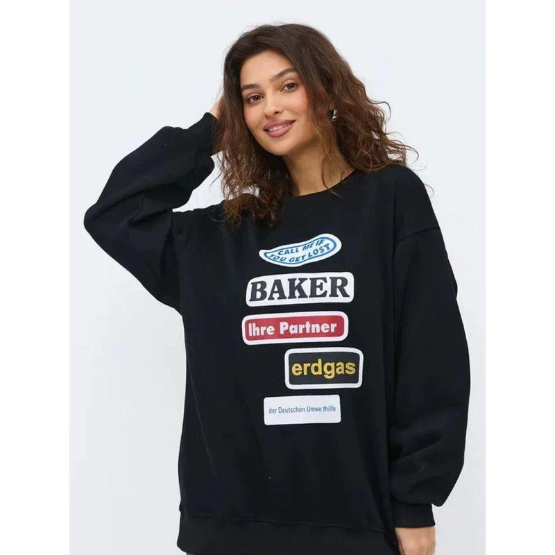 

Модный Топ с круглым вырезом с принтом в западном стиле, новая свободная худи с принтом Black 3 (thin/thin) XL