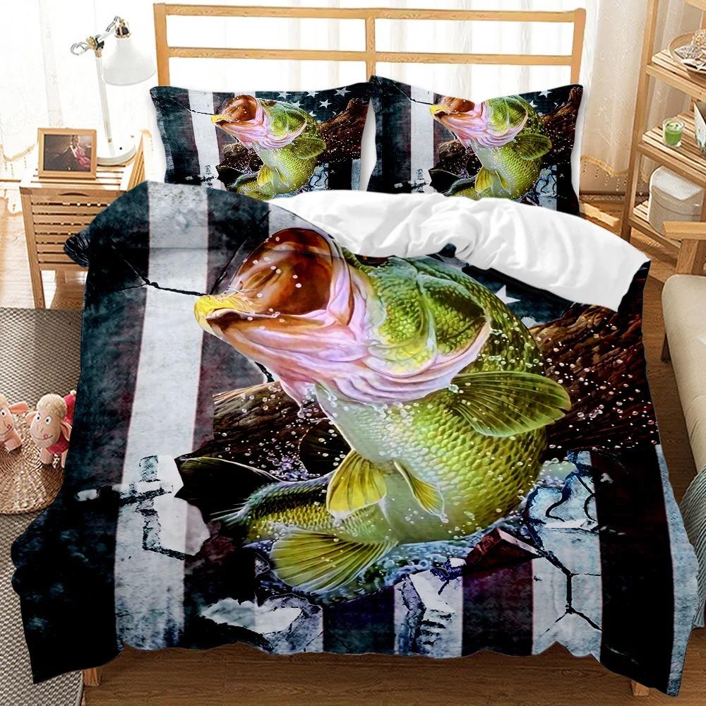 Storgädda Fiske Jakt Sängkläder Set Pojkar Flickor Twin Queen Size Påslakan Örngott Säng Barn Vuxen Hemtextil