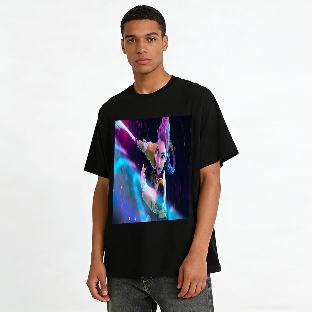 Cyberpunk Style Cool Female Warrior Printed T-shirt Trendy Streetwear For Men And Women Pure Cotton T-shirt