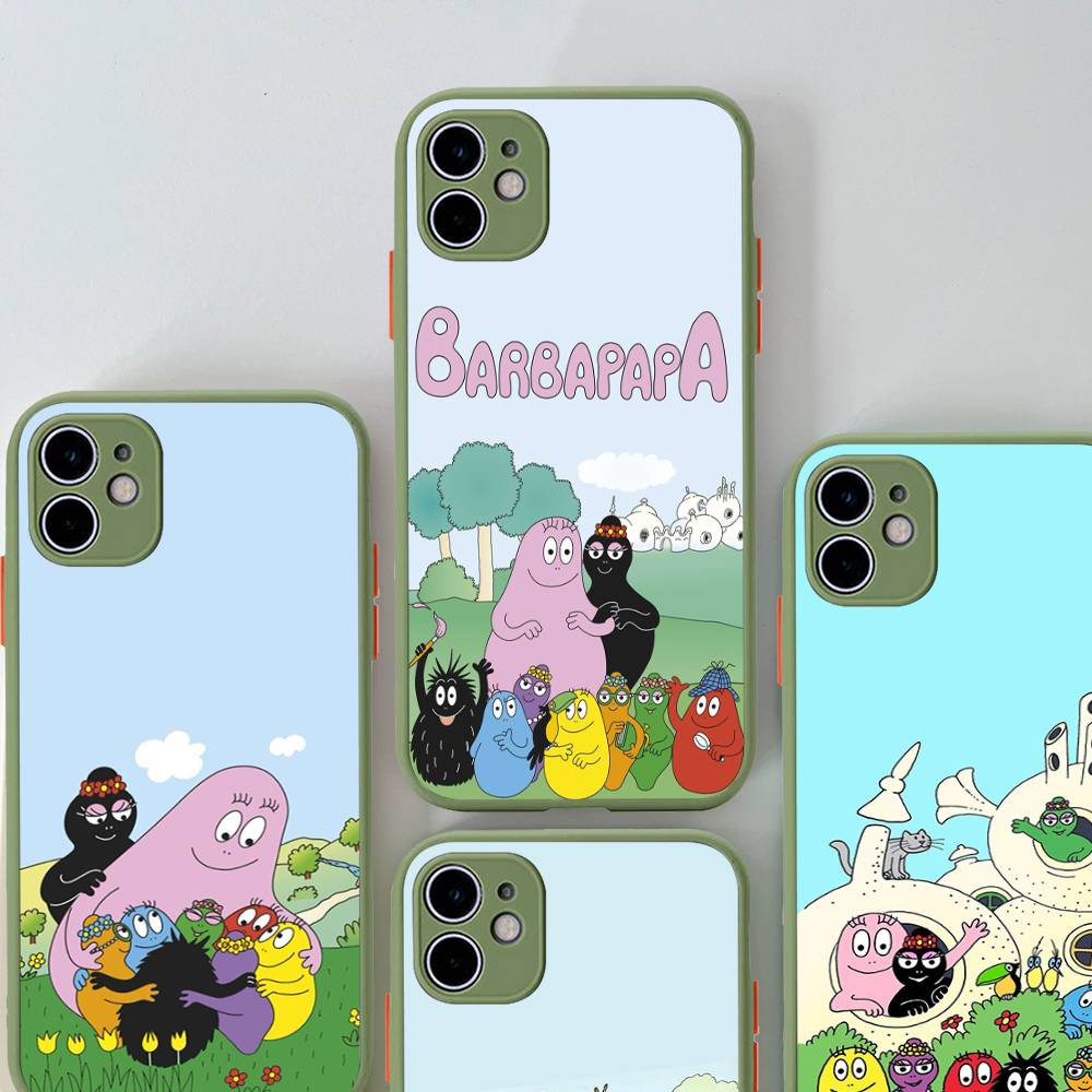 Cute Cartoon Barbapapa Phone Case For iPhone 16 15 14 Plus 15 13 12 11 Pro Max X XS MAX Matte Cover