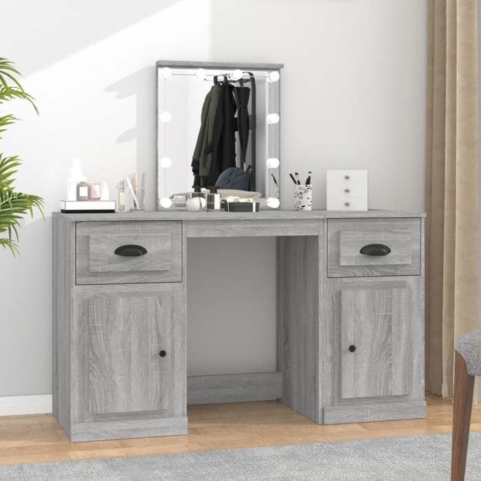 VidaXL Coiffeuse avec LED, Table Cosmétique avec Miroir et Tiroir, Bureau de Maquillage Chambre à Coucher, Moderne, Sonoma 3185349