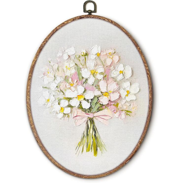 Vintage Pink Bow Floral Bouquet Round Wall Art Framed, White Floral Round Wall Decor, Vintage Flower Hanging Canvas Prints Wall Sculptures for Home розовый