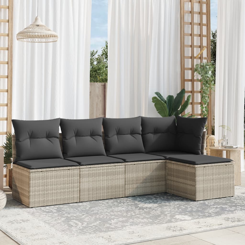 Vidaxl 5-Cz. Garden Furniture Set, Cushions, Light Grey PE Rattan