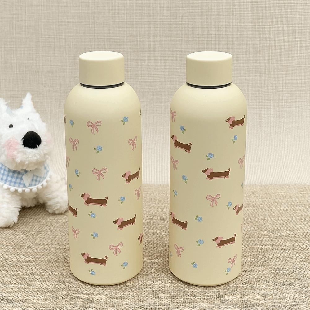 Bowknot Dachshund Insulated Cup 500ml Water Bottle Cute Travel Insulated Flask  Car Use