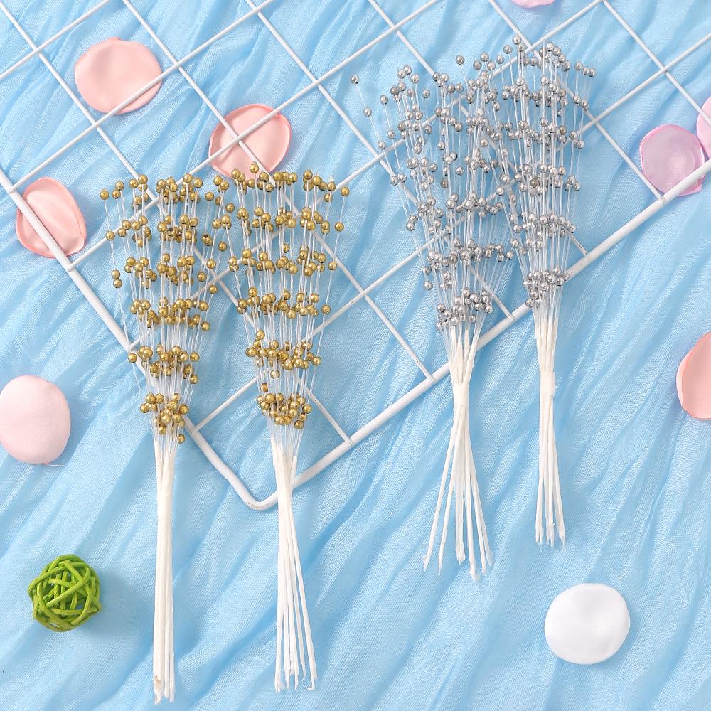 10Pcs Golden Pearl Sticks Beading On Wire Stems for Garland Bridal Wedding Pearl Bouquet Home Party Decor Craft Gifts Accessory