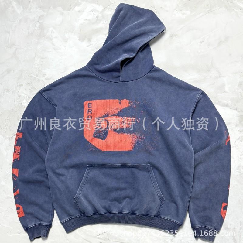 Mens Oversized Hooded Sweatshirt With Vintage Washed Print - Cotton Blend Loose Fit Streetwear