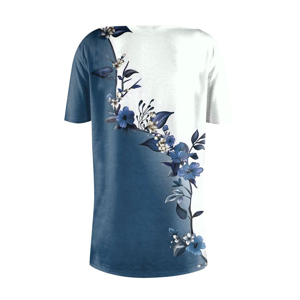 Damska modna, swobodna bluzka z długim rękawem i skośnym dekoltem w kwiaty, festiwalowa, z nadrukiem